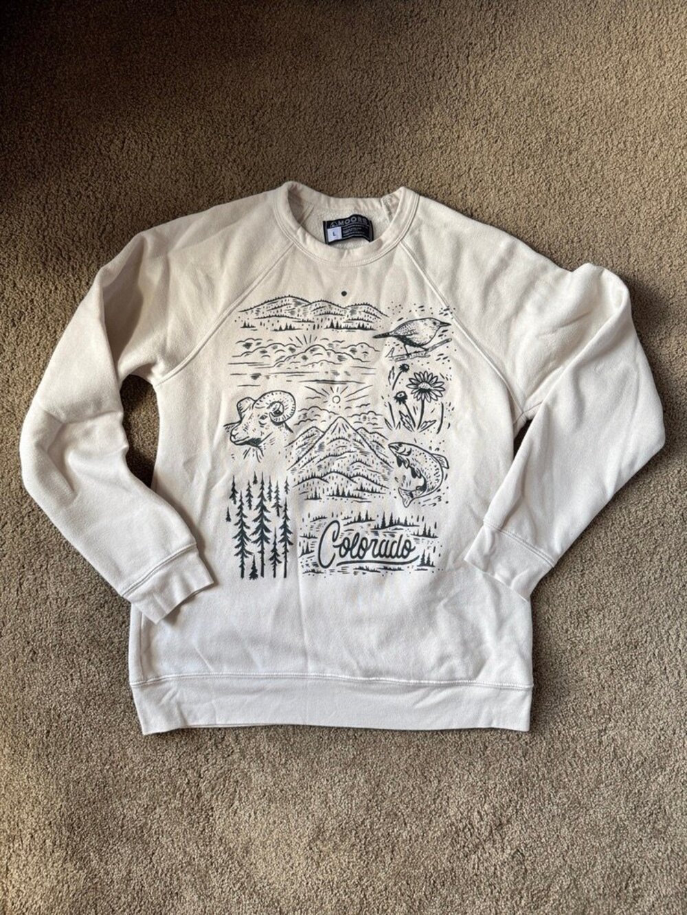Colorado Sweatshirt - Screen printed with linocut style illustrations of nature.
